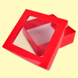 Подаръчна кутия с капак 22x22/8, червена с прозорец 0